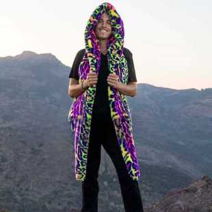print Faux leopard neon jacket仿皮草潮人连帽霓虹豹纹 fur