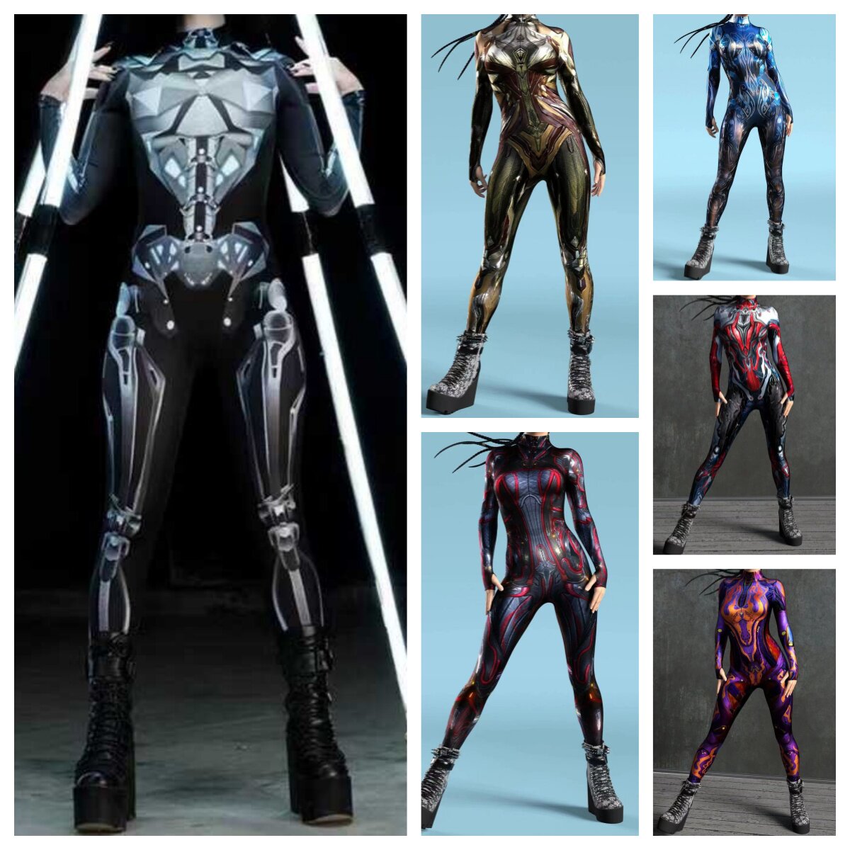 男女科技感服装未来战士扮演服万圣节3D数码印花COSPLAY连体裤