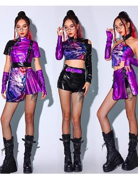 女团舞台演出紫色年会商演舞蹈跳舞服走秀女团打歌服爵士舞练功服