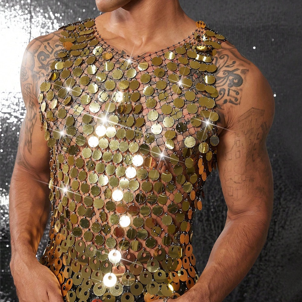 亮片镂空背心复古夜店写真拍摄