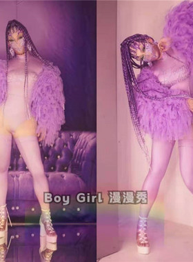 蓬蓬袖大气舞蹈队服开场欧美酒吧DS气氛派对做秀女歌手紫色演出服