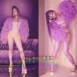 蓬蓬袖 大气舞蹈队服开场欧美酒吧DS气氛派对做秀女歌手紫色演出服