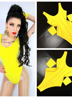 黄色连体内搭GOGO性感夜店酒吧歌手DJ舞蹈演出服百搭