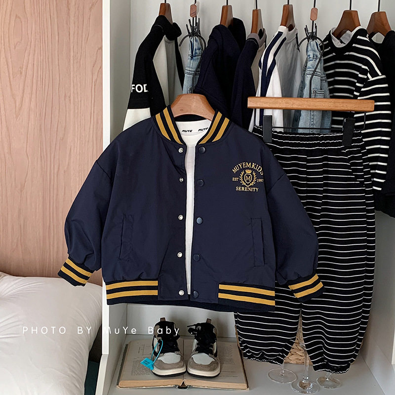 短外套棒球服趣味好看童装服饰贝尔徽章红人馆毛呢夹克美式珍妮女