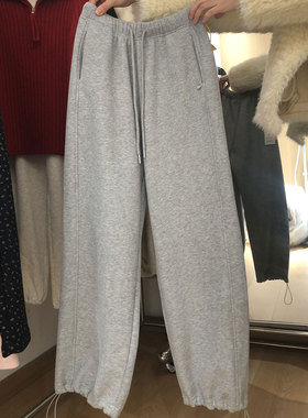 加绒宽松棉卫裤可束脚口舒适百搭显瘦灰色直筒裤慵懒风韩版潮显瘦