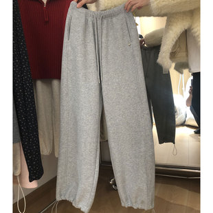 加绒宽松棉卫裤可束脚口舒适百搭显瘦灰色直筒裤慵懒风韩版潮显瘦