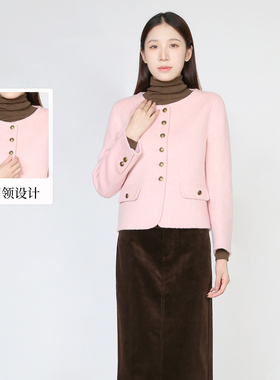 sweetbasil紫淑2025冬装新款正品女休闲时尚圆领长袖毛呢外套