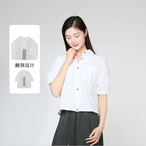 紫淑夏季轻薄翻领短袖衬衫两件套