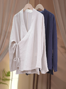 如素慢衣斜襟纯色长袖汉服上衣中国风复古茶服36547