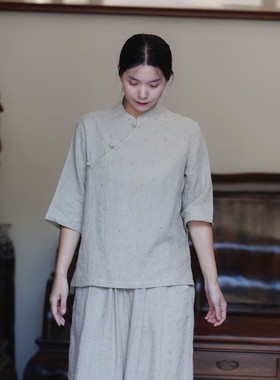 如素慢衣新中式复古文艺透气速干亚麻彩点衬衫36411