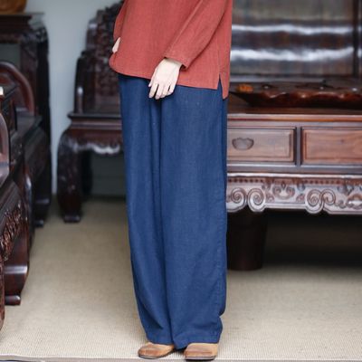 如素慢衣简约苎麻棉双层休闲裤