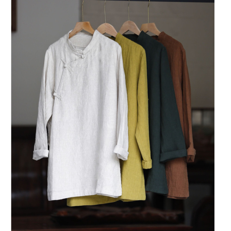 如素慢衣亚麻长袖中长款上衣36531