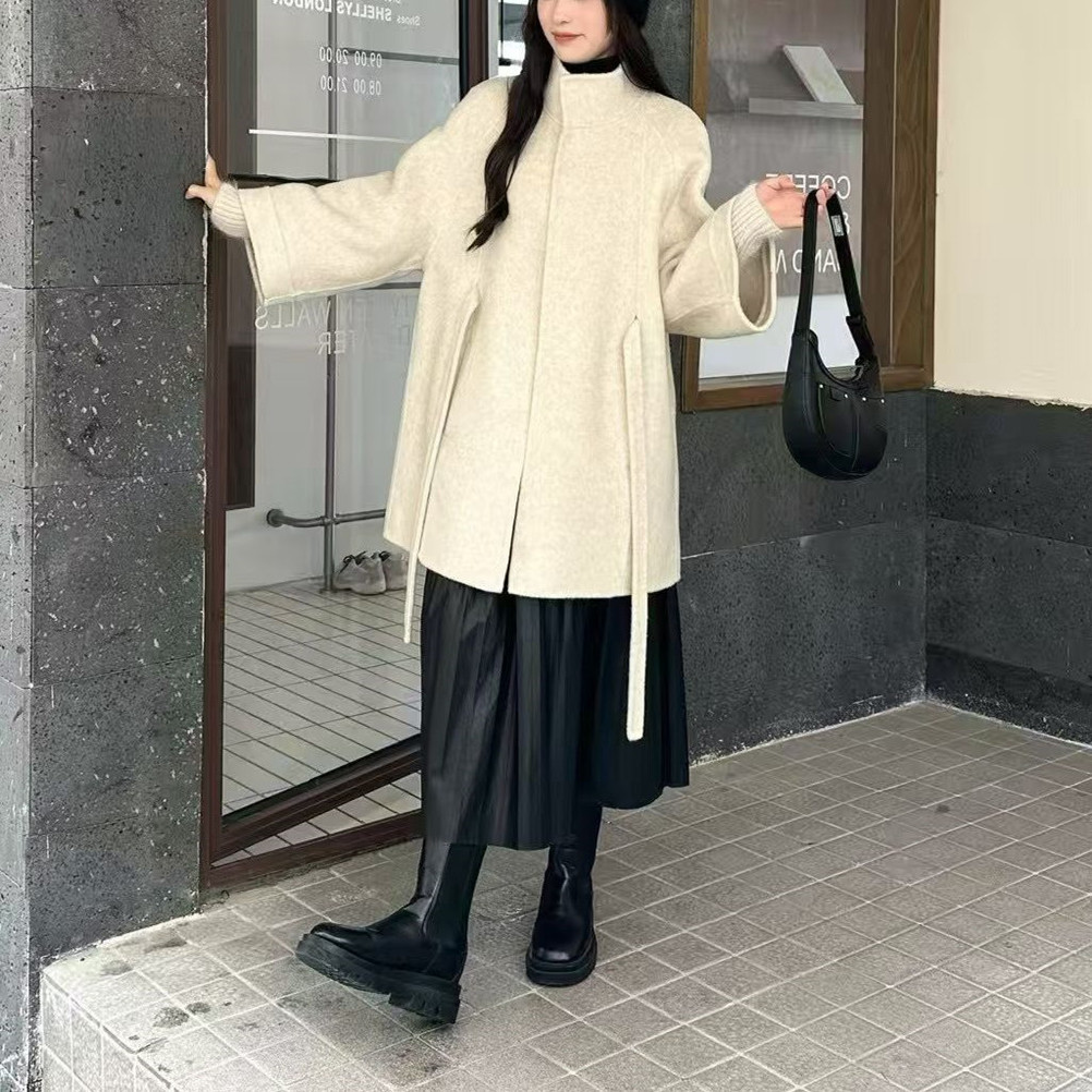 双面羊绒大衣女士小个子立领