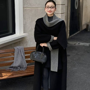 双面羊绒大衣女长款过膝小个子披肩围巾宽松显瘦宽松羊毛呢外套潮