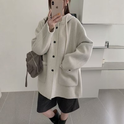 2025秋冬新款休闲连帽羊绒大衣