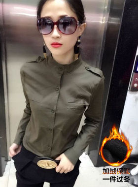 时尚职业OL衬衫女加绒长袖秋冬2025新款工装衬衣修身显瘦上衣百搭