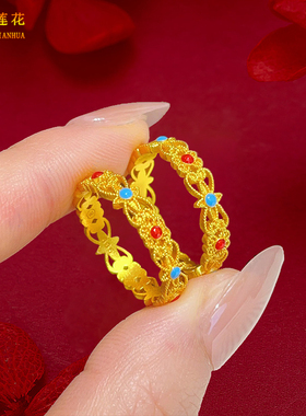 金店同款沙金珐琅彩镂空花丝戒指