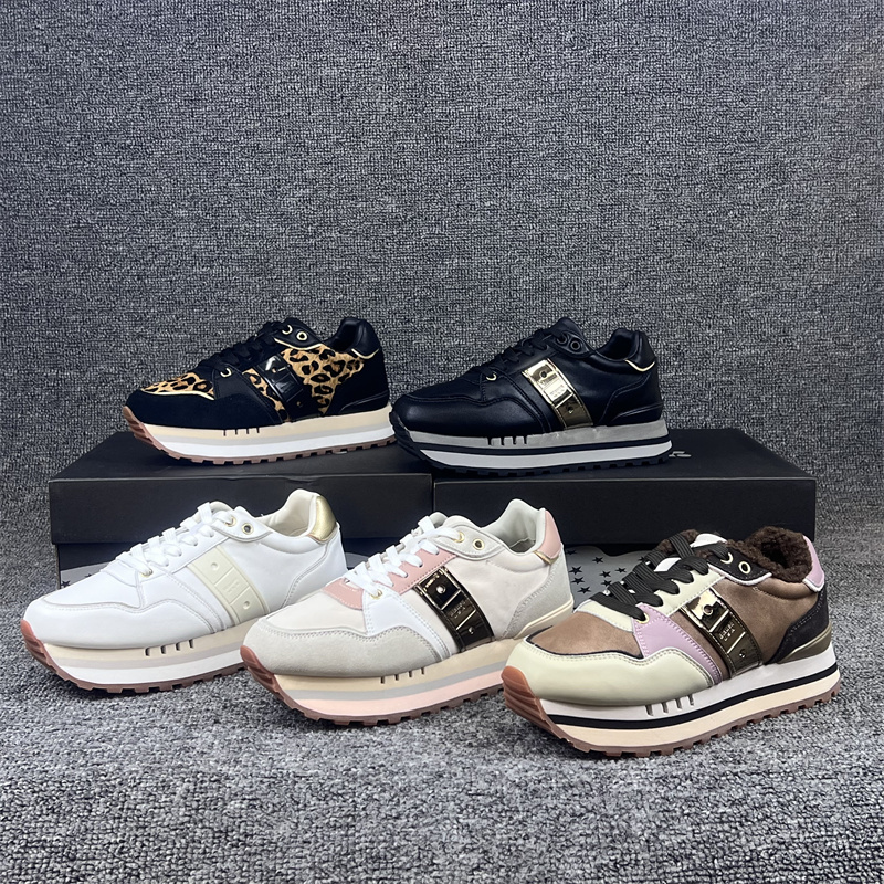 出美国布劳家轻奢女士真皮休闲运动鞋复古防滑松糕厚底阿甘慢跑鞋