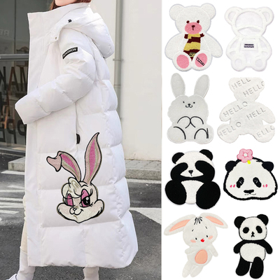 兔子图案大号补丁贴熊猫刺绣布贴装饰修补羽绒服毛衣外套破洞贴