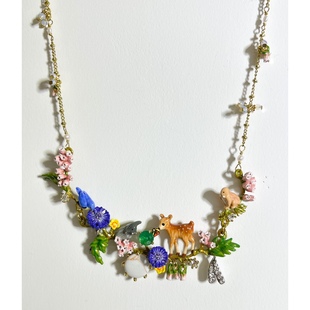 手工珐琅les n律动森林蓝色小鸟 小鹿 兔子 复杂款项链 手镯 戒指