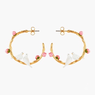 手工珐琅 慈善白鸽系列 小鸟 牡丹花风铃草 耳环