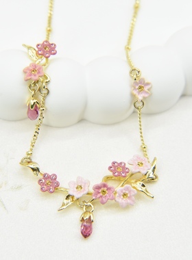 法国手工珐琅 粉黛茉莉系列 粉色茉莉花 项链