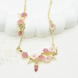 法国手工珐琅 粉黛茉莉系列 粉色茉莉花 项链