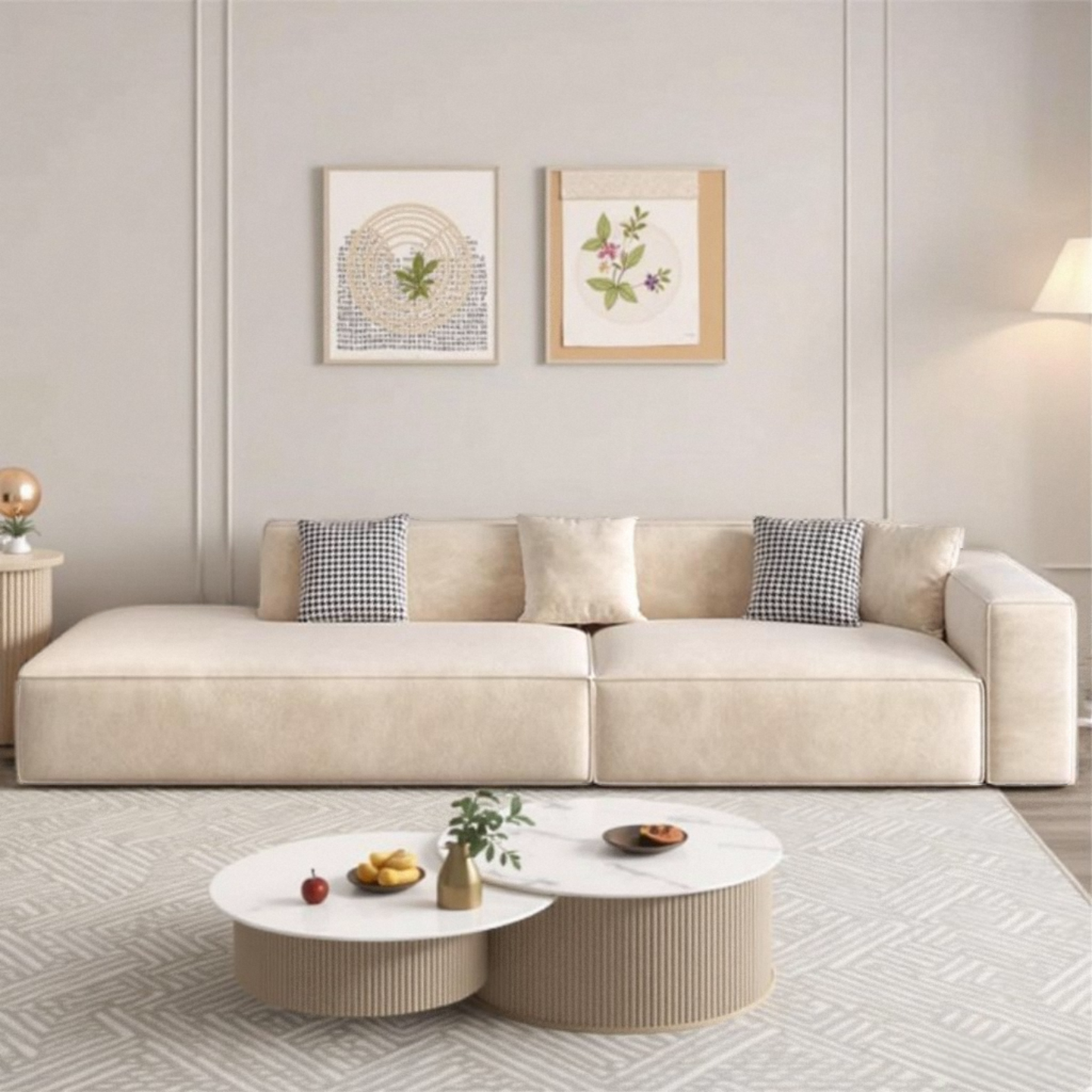 意式现代简约轻奢豆腐块侧贵妃高档云感绒客厅小户型直排网红沙发