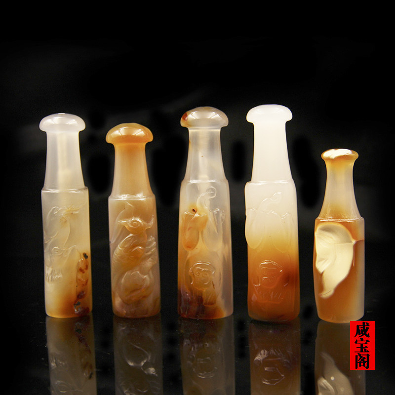 咸宝阁 留皮色巧雕玛瑙雕刻烟嘴旱烟袋配件一物一图精品推荐