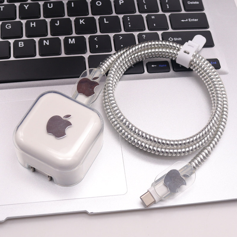 银logo透明适用苹果17数据线保护套40W充电器折叠软壳防摔16缠绕