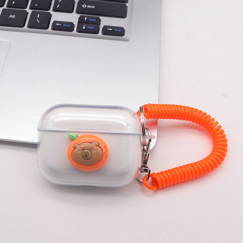 橙子，适用苹果airpods保护套pro3代4代防摔软壳1/2代无线蓝牙耳机透明充电仓保护软壳防撞防猫咬卡通挂绳