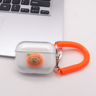 橙子，适用苹果airpods保护套pro3代4代防摔软壳1/2代无线蓝牙耳机透明充电仓保护软壳防撞防猫咬卡通挂绳