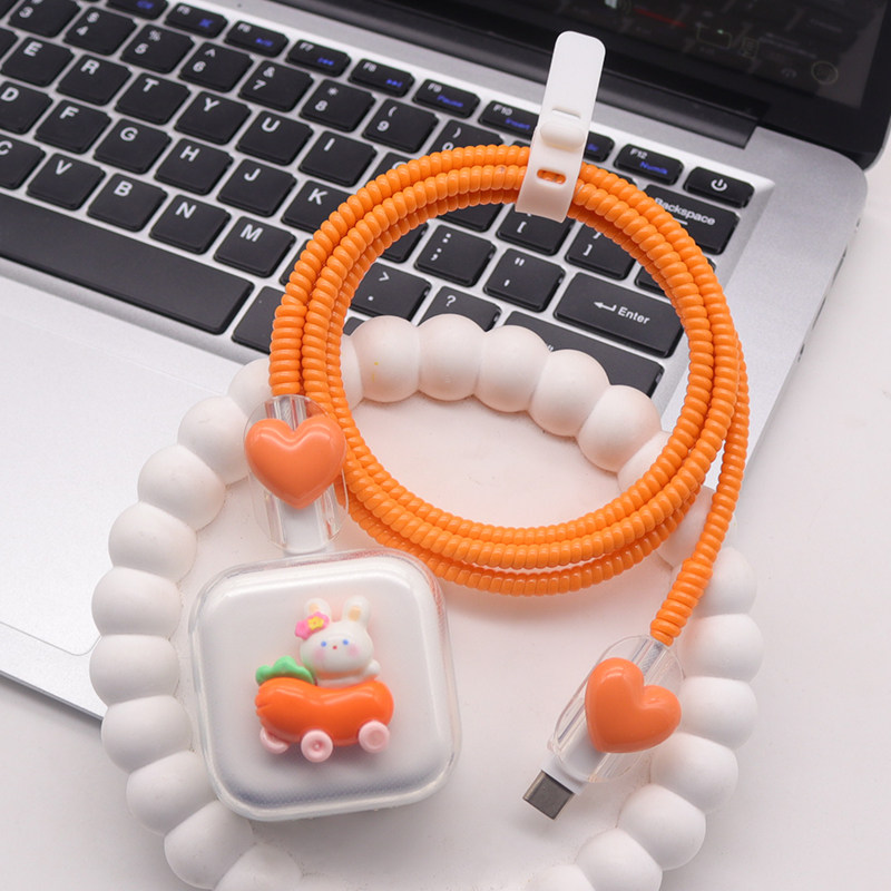 萝卜车17pro数据线保护套40W充电器软壳适用苹果16透明缠绕绳15橙