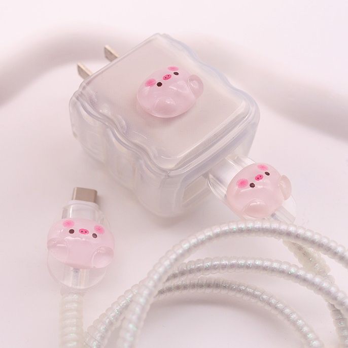 闪粉猪17pro充电线保护套16适用苹果13数据线绕线器ipad平板快充