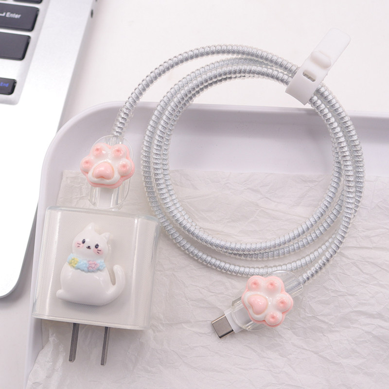 猫咪透明适用苹果17数据线保护套40W充电器折叠软壳防摔16缠绕