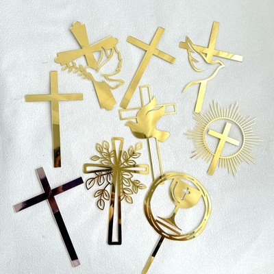 跨境ins风和平鸽十字架蛋糕装饰插件 圣餐婴儿洗礼派对装饰