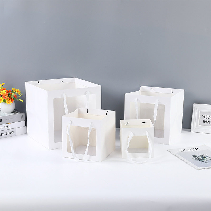 圣诞节礼品包装袋正方形开窗手提纸袋手拎袋透明玩偶节日礼物袋