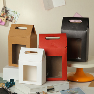 跨境礼品盒小清新自立礼品包装盒简约纯色手提式开窗牛皮纸盒