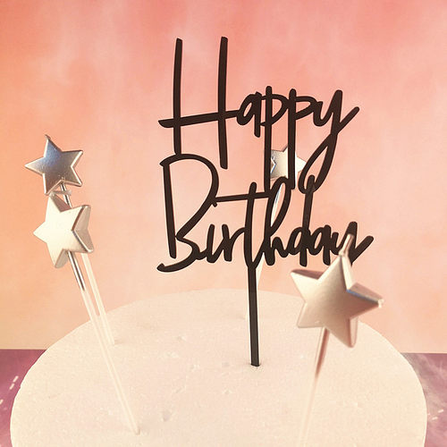 新品手写happy birthday亚克力蛋糕插牌  生日派对亚克力蛋糕装饰