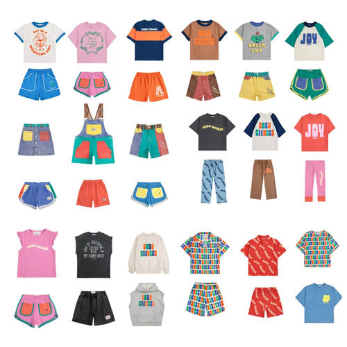 【清仓】25BC夏季大地色系男女童短袖T拼色牛仔裤背心短裤套装