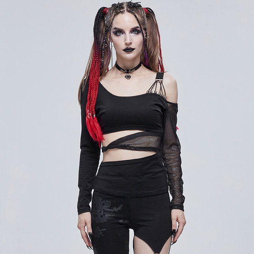 ╋魔叹╋DEVIL FASHION赛博朋克PUNK摇滚ROCK渔网性感女T恤 TT175