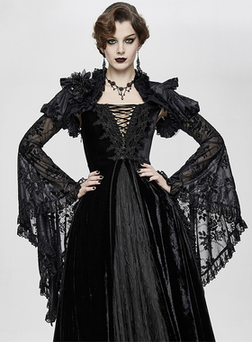 ╋魔叹╋ EVALADY 哥特GOTHIC洛丽塔蕾丝毛毛披肩短外套女 ECA008