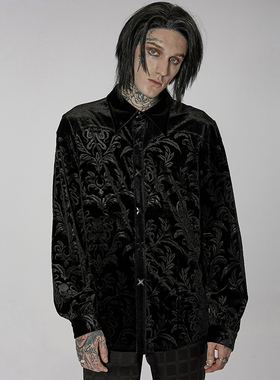 ╋魔叹╋ PUNKRAVE哥特宫廷学院风GOTHIC丝绒料长袖男衬衫 WY1428