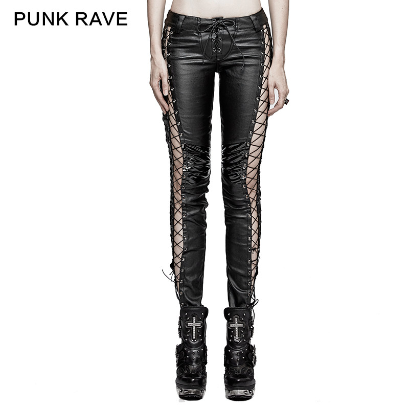 ╋魔叹╋ PUNK RAVE蒸汽朋克GOTHIC哥特绑带镂空修身铅笔皮裤K274