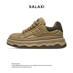 Salaxi/莎莱茜潮牌追光者运动板鞋男款秋冬增高真皮百搭面包鞋