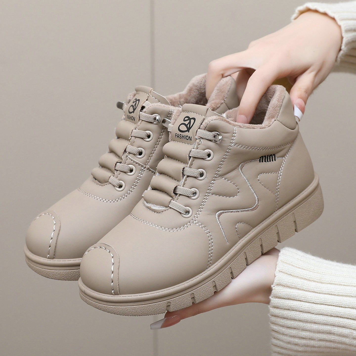 冬季女妈妈鞋皮鞋加绒棉鞋女鞋中老年孕妇平底舒适防滑软底休闲鞋