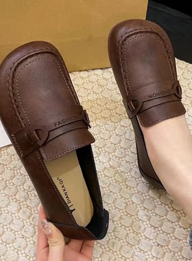 韩版百搭平底一脚蹬乐福女鞋
