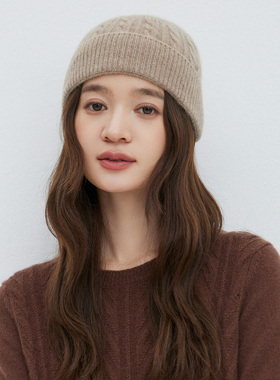 100%山羊绒扭花保暖瓜皮帽女加厚