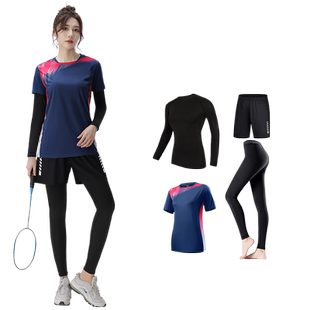 羽毛球服女速干长袖运动套装健身衣服秋冬季乒乓球服紧身跑步训练