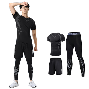 运动套装男高弹健身速干衣跑步骑行中考体育训练服长袖压缩紧身衣